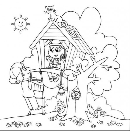 Arbor Day Treehouse Pictures Coloring Page - Arbor Day Cartoon 