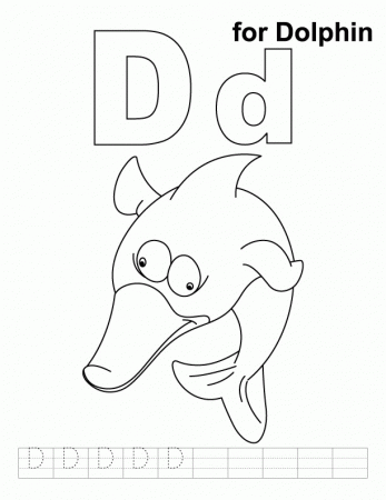 D for dolphin coloring page with handwriting practice | Download 