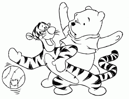 Tigger Playing Basketball With Pooh Bear Coloring Page | Free 