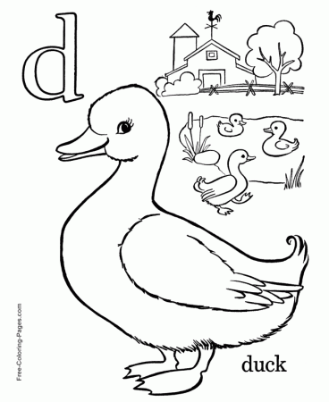 Alphabet coloring pages - D is for Duck