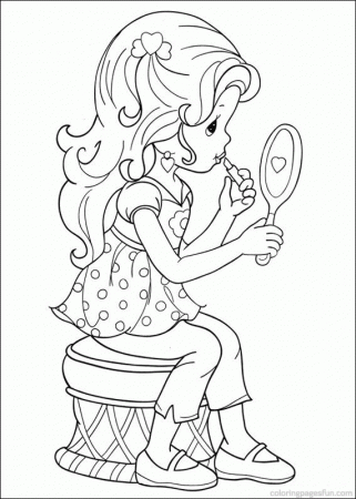 Girl putting lip stick on - precious girls club coloring page
