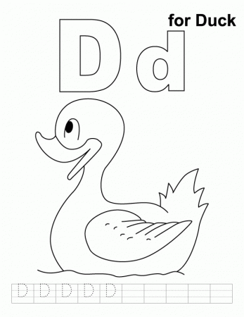 D for duck coloring page with handwriting practice | Download Free 