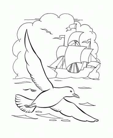 Columbus Day Coloring Pages | Columbus nears land and sees birds 