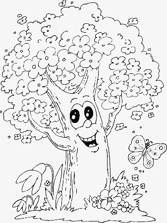 Trees And Butterflies Coloring | Tree Coloring Pages | Printable 