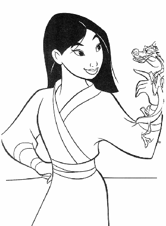 Princess Mulan And Mushu Coloring For Kids - Princess Coloring 