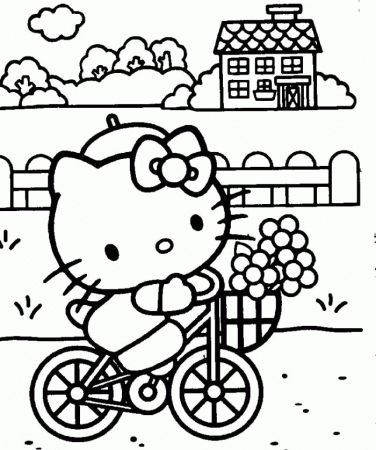 Hello Kitty Cycling Coloring Pages - Hello Kitty Cartoon Coloring 