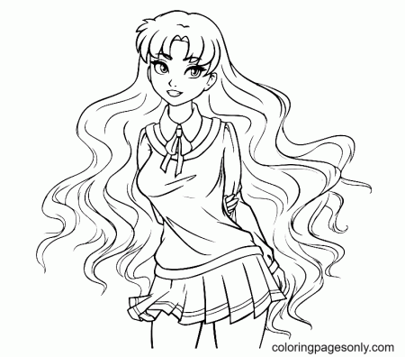 Anime Girl With Long Curly Hair Coloring Pages - Long Hair Anime Girl Coloring  Pages - Coloring Pages For Kids And Adults