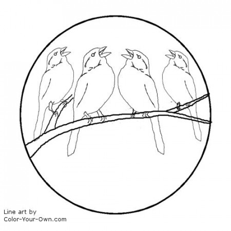 12 Days of Christmas - 4 Calling Birds Coloring Page