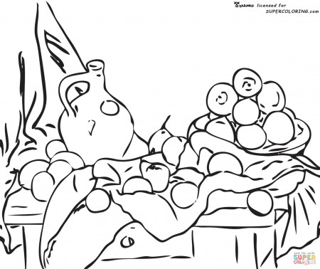 Still Life with Jug and Drapery by Paul Cezanne coloring page ...