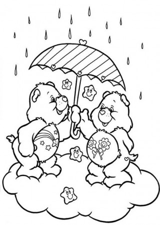 Two Cute Bear Hide from Raindrops Coloring Page