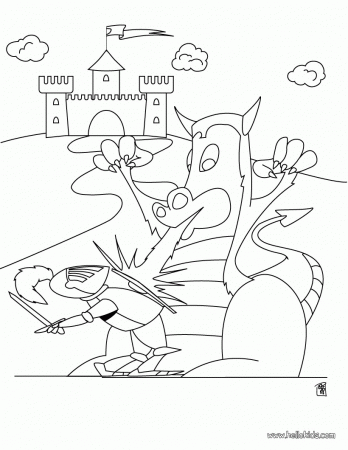 KNIGHT coloring pages - Knight fighting with dragon