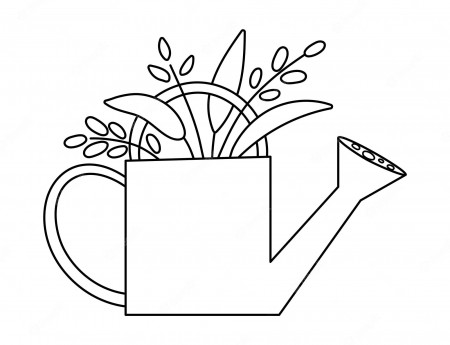 Premium Vector | Vector cute black and white watering can with plants icon  isolated on white background outline spring garden tool illustration funny  gardening equipment picture or coloring page for kidsxa