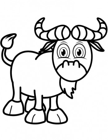 Cartoon Wildebeest Coloring Page - Free Printable Coloring Pages for Kids