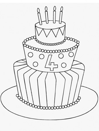 4 Years Old Birthday Cake Coloring Page - Free Printable Coloring Pages for  Kids