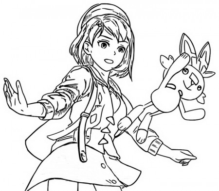 Coloring page Pokémon Sword and Shield : Scorbunny and Trainer 8