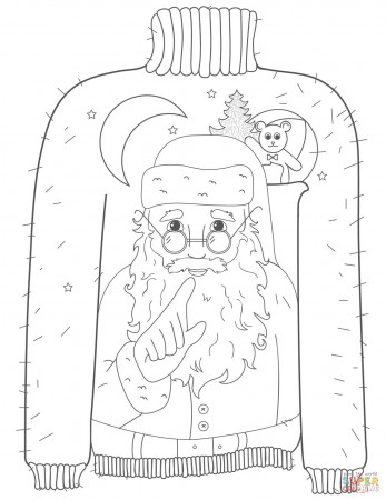 Christmas Ugly Sweater with Whispering Santa Motif coloring page | Free  Printable Coloring Pages