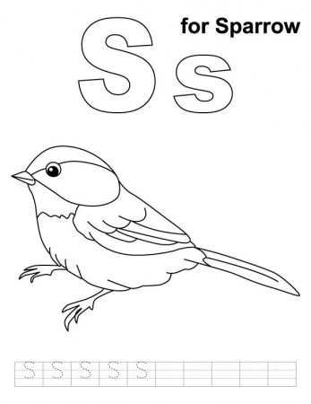 S for sparrow coloring page with handwriting practice | Download 