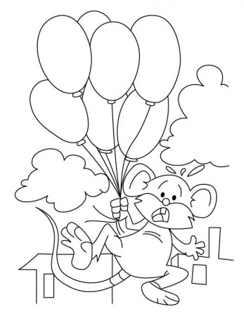 Mouse flying with balloons coloring pages | Download Free Mouse 
