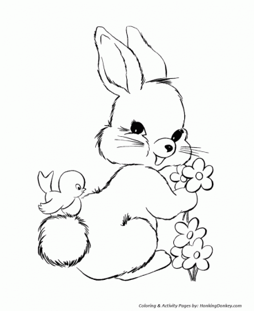 Easter Bunny Coloring Pages - Easter Bunny Flowers | HonkingDonkey