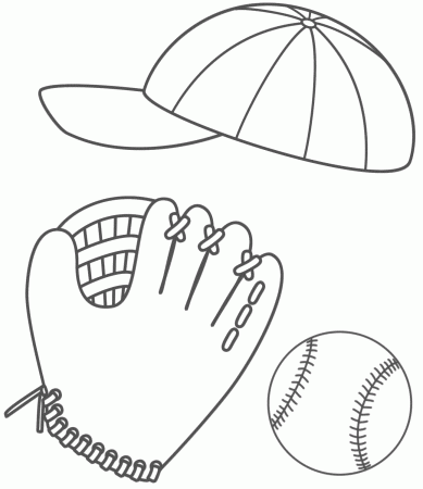 Baseball Cap, Glove and Ball - Coloring Page (Sports)