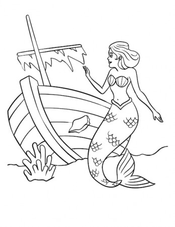 Premium Vector | Mermaid and shipwreck isolated coloring page