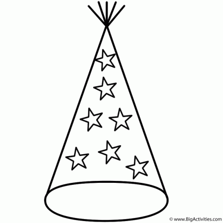 Party Hat with Stars - Coloring Page (New Years)