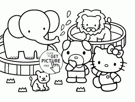 Kitty and zoo animals coloring page for kids, animal coloring ...