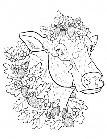 Strawberry Cow Downloadable Coloring Page - Etsy Sweden