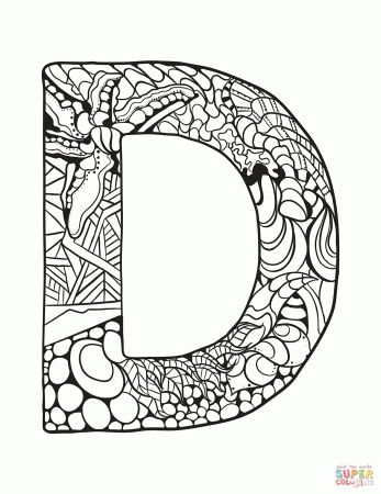 Letter D Zentangle coloring page | Free Printable Coloring Pages