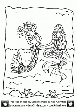 Little Mermaid Coloring Pages playing with Older Sister Mermaid ...