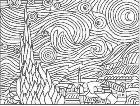 Easy Pointillism Drawings: Van Gogh Starry Night Coloring Page, of ...