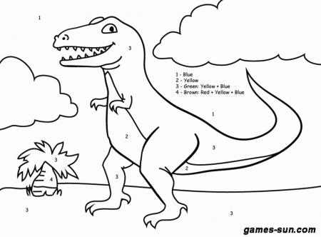 Easy Dinosaur Color By Number Coloring Page