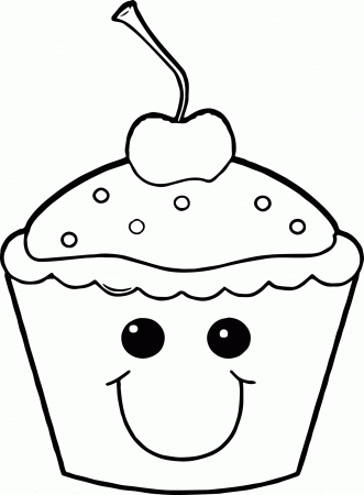 Very Cute Cartoon Smile Cupcake Coloring Page | Wecoloringpage