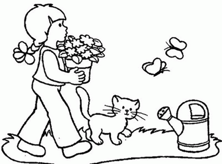 Girl Carrying Flowers To The Flower Garden Coloring Pages For Kids ...