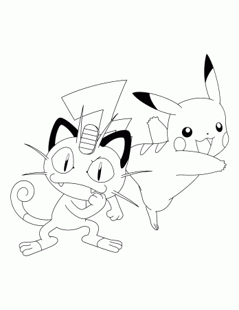 Pokemon Meowth And Pikachu Coloring Pages Sketch Coloring Page