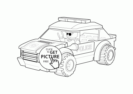 Police car coloring page Lego, printable free. Lego coloring page