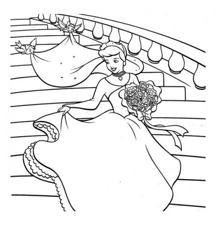 Cinderella So Happy In Her Wedding Dress In Cinderella Coloring ...