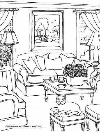 Coloring pages for Adults… Some Drawings of Living Rooms for ...