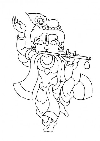 Krishna Dancing With Playing Flute Coloring Pages - Download ...