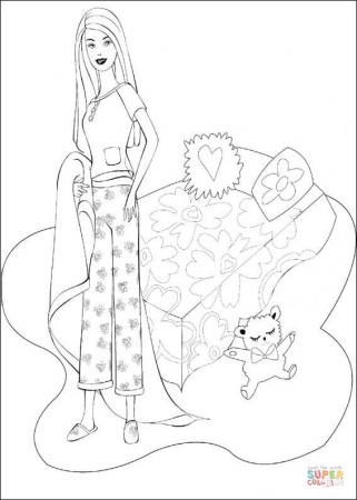 Barbie in a bedroom coloring page | Free Printable Coloring Pages