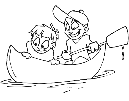 Canoe Coloring Page | 2 Kids In Canoe