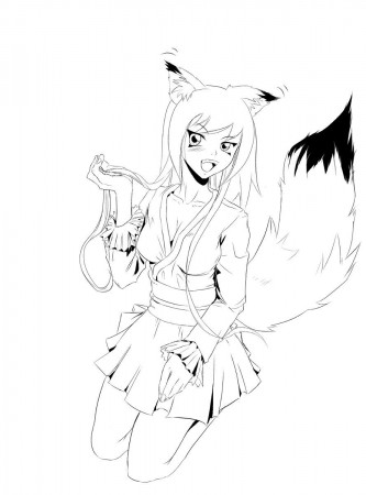 Anime Fox Girl Coloring Pages | Anime wolf girl, Fox coloring page, Fox girl