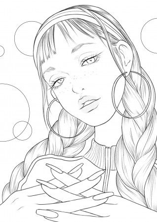 cool girl portrait coloring page
