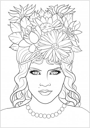 Elf woman with flowered hair - Anti stress Adult Coloring Pages