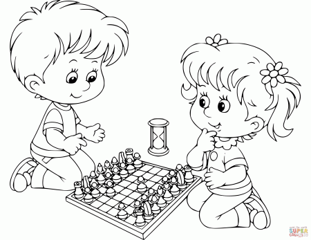 Boy and Girl Playing Chess coloring page | Free Printable Coloring Pages