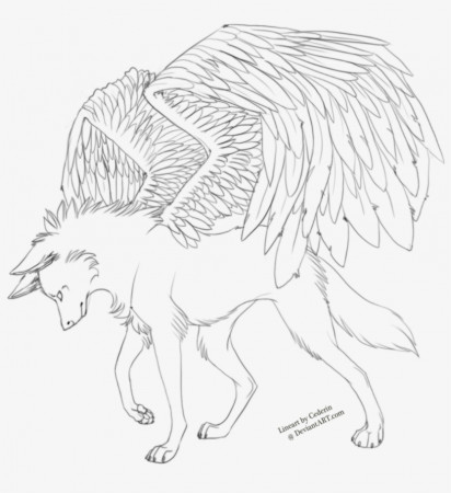 Winged Wolf Coloring Pages 25191 - Wolf With Wings Lineart Transparent PNG  - 900x880 - Free Download on NicePNG