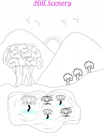Hill scenery coloring page for kids