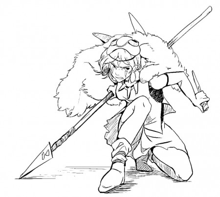 Princess Mononoke Action Coloring Page - Anime Coloring Pages