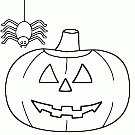 Pumpkin (Jack-o-Lantern) with a spider - Coloring Page (Halloween)