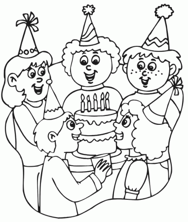 Birthday Coloring Page | Kids About To Have Cake At The Party